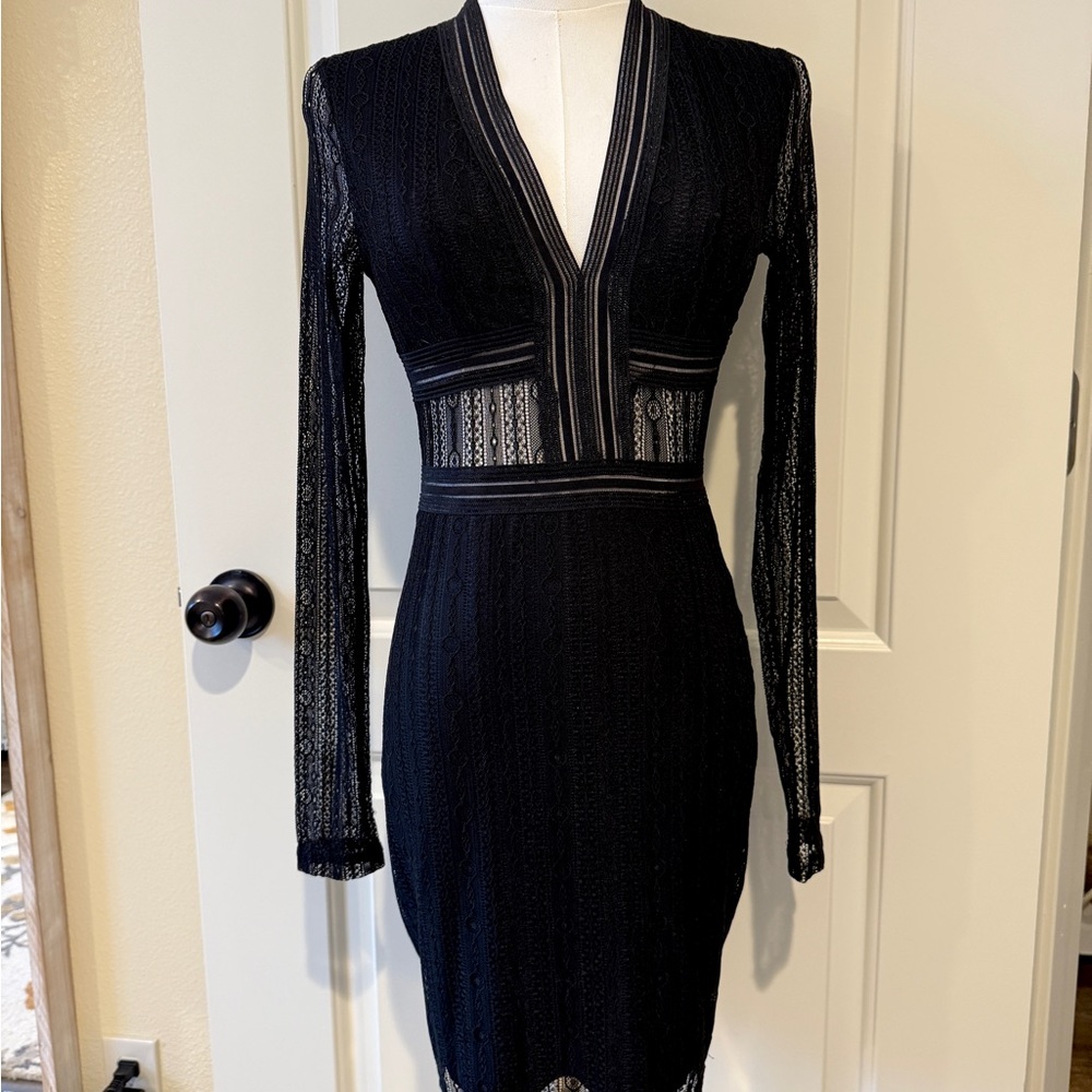 Nasty Gal Sexy Chic Bodycon Black Long Sleeve Dress V Neck